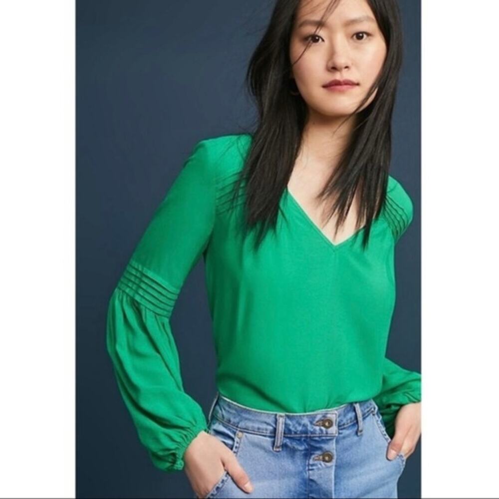 Maeve By Anthropologie Kelly Green Ceresco Peasant Top Tunic XS